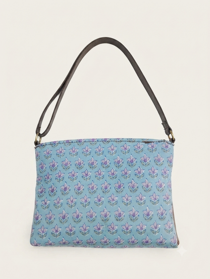 Handcrafted Floral Print Cotton Sling Bag | Sky Blue Crossbody Shoulder Bag | Lightweight Everyday Travel Purse for Women