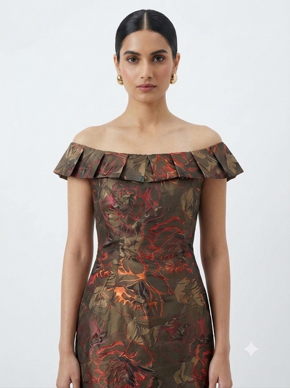 Floral Brocade Off-the-Shoulder Sheath