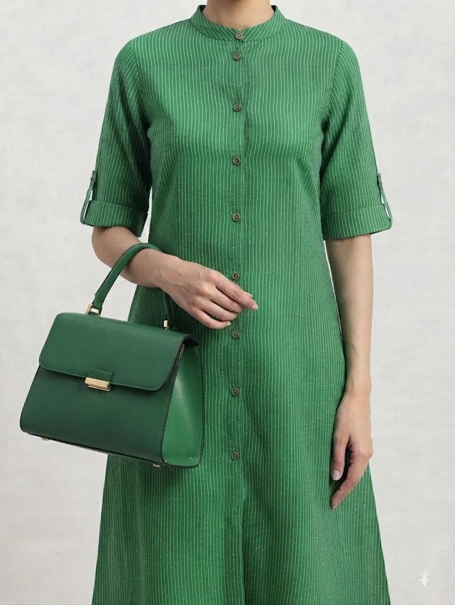 Green Textured Straight Kurta with Wide-Leg Pants Co-ord Set