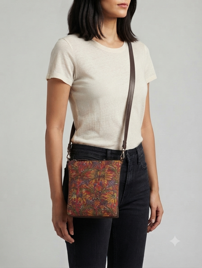 Handcrafted Floral Print Cotton Sling Bag | Maroon Crossbody Shoulder Bag | Lightweight Everyday Travel Purse for Women