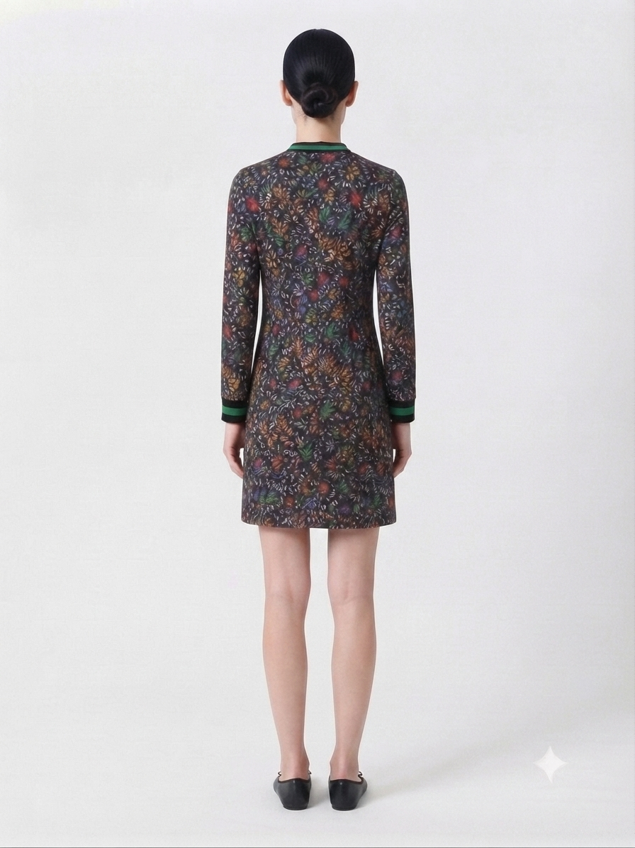 Floral Print Long-Sleeve Shift Dress