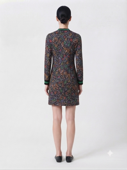 Floral Print Long-Sleeve Shift Dress