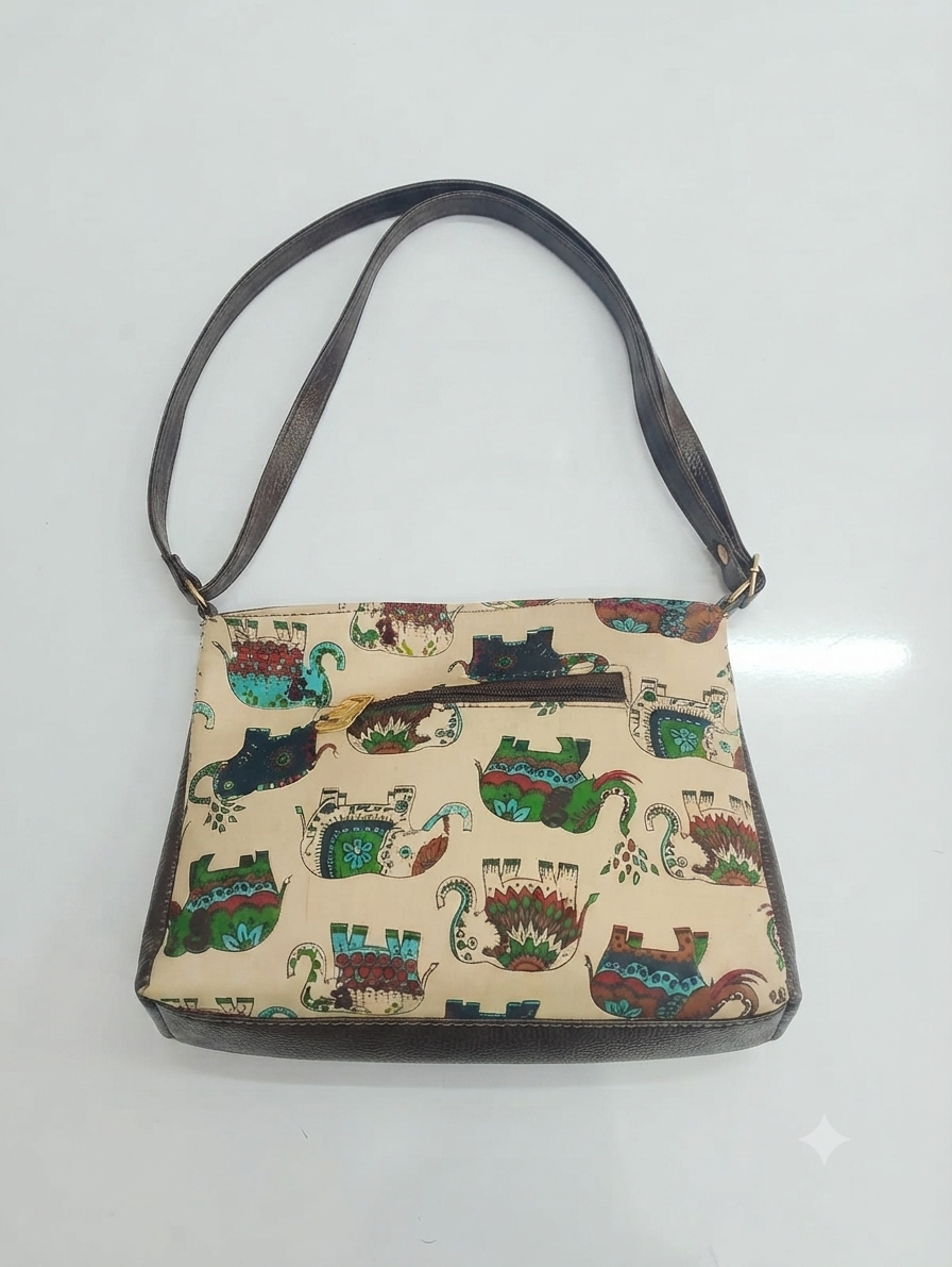 Handcrafted Elephant Print Cotton Sling Bag | Ethnic Crossbody Shoulder Bag | Lightweight Everyday Travel Purse for Women