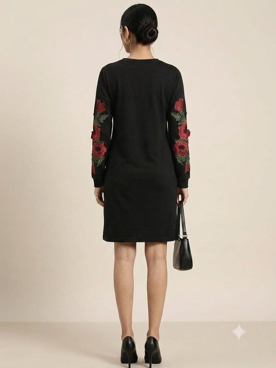 Embroidered Sleeve Shift Dress