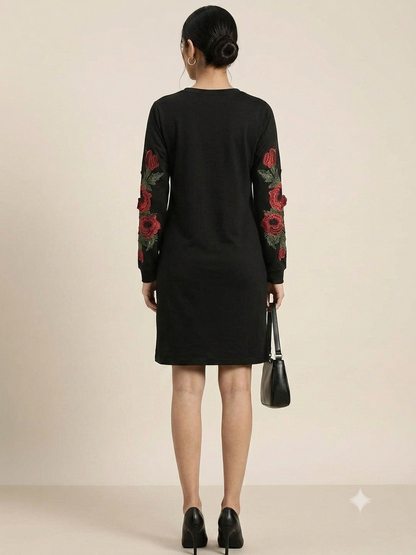 Embroidered Sleeve Shift Dress