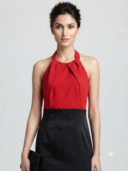 Color-Blocked Halter-Neck Sheath Dress
