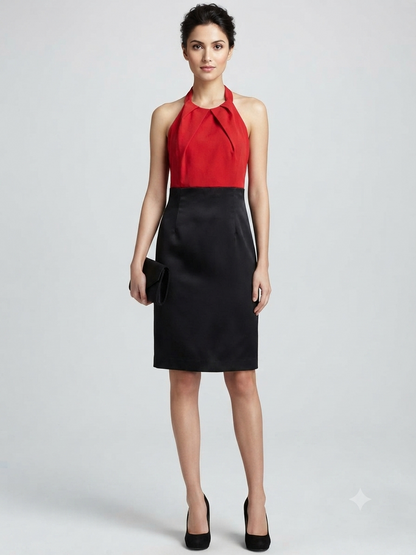 Color-Blocked Halter-Neck Sheath Dress