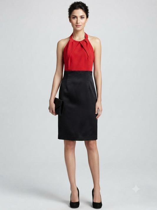 Color-Blocked Halter-Neck Sheath Dress