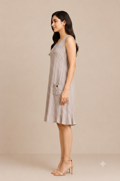 Sleeveless Striped Panel Dress with Pocket Detail