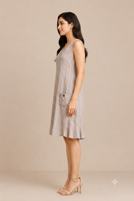Sleeveless Striped Panel Dress with Pocket Detail