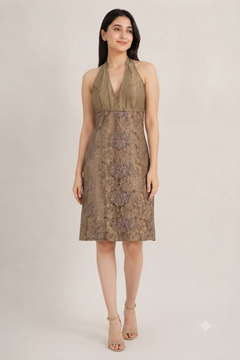 Halter-Neck Lace Overlay Sheath Dress