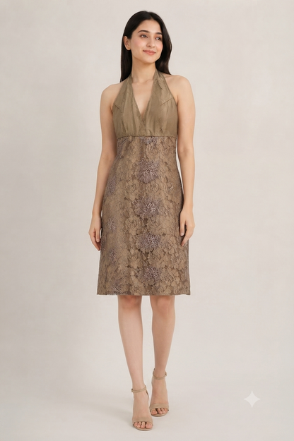 Halter-Neck Lace Overlay Sheath Dress