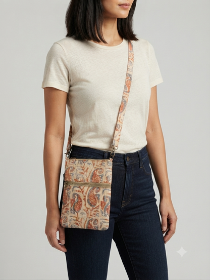 Handcrafted Quilted Cotton Sling Bag | Blue Floral Print Crossbody Bag | Lightweight Multipurpose Travel & Everyday Shoulder Bag for Women