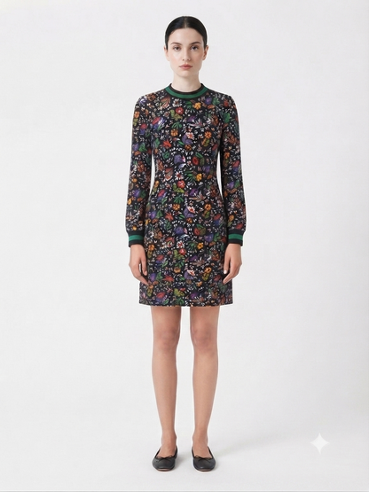 Floral Print Long-Sleeve Shift Dress