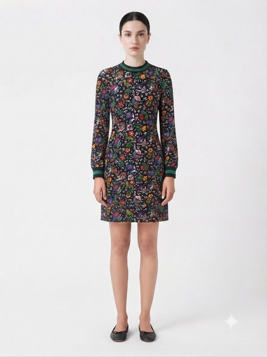 Floral Print Long-Sleeve Shift Dress