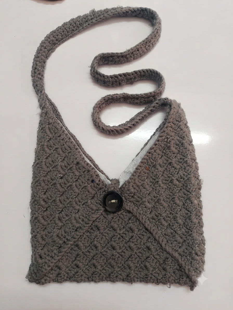 Handcrafted Crochet Knit Sling Bag | Grey Boho Crossbody Shoulder Bag | Handmade Lightweight Everyday Purse for Women