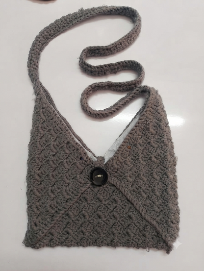 Handcrafted Crochet Knit Sling Bag | Grey Boho Crossbody Shoulder Bag | Handmade Lightweight Everyday Purse for Women