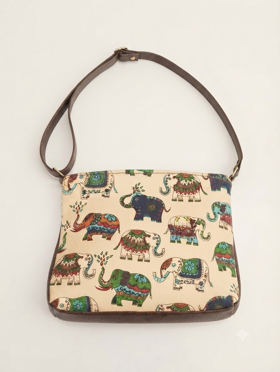 Handcrafted Elephant Print Cotton Sling Bag | Ethnic Crossbody Shoulder Bag | Lightweight Everyday Travel Purse for Women