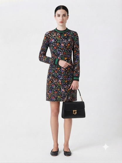 Floral Print Long-Sleeve Shift Dress