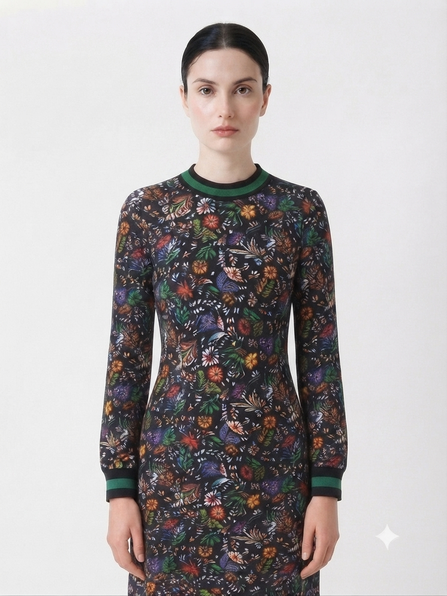 Floral Print Long-Sleeve Shift Dress