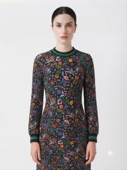 Floral Print Long-Sleeve Shift Dress