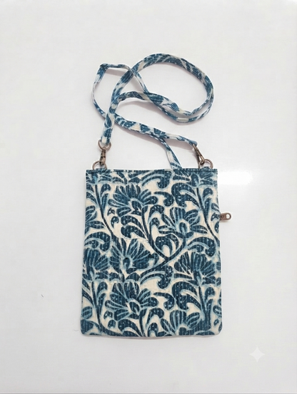 Handcrafted Quilted Cotton Sling Bag | Blue Floral Print Crossbody Bag | Lightweight Multipurpose Travel & Everyday Shoulder Bag for Women