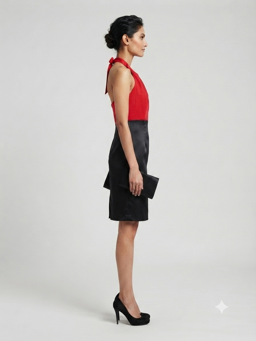 Color-Blocked Halter-Neck Sheath Dress
