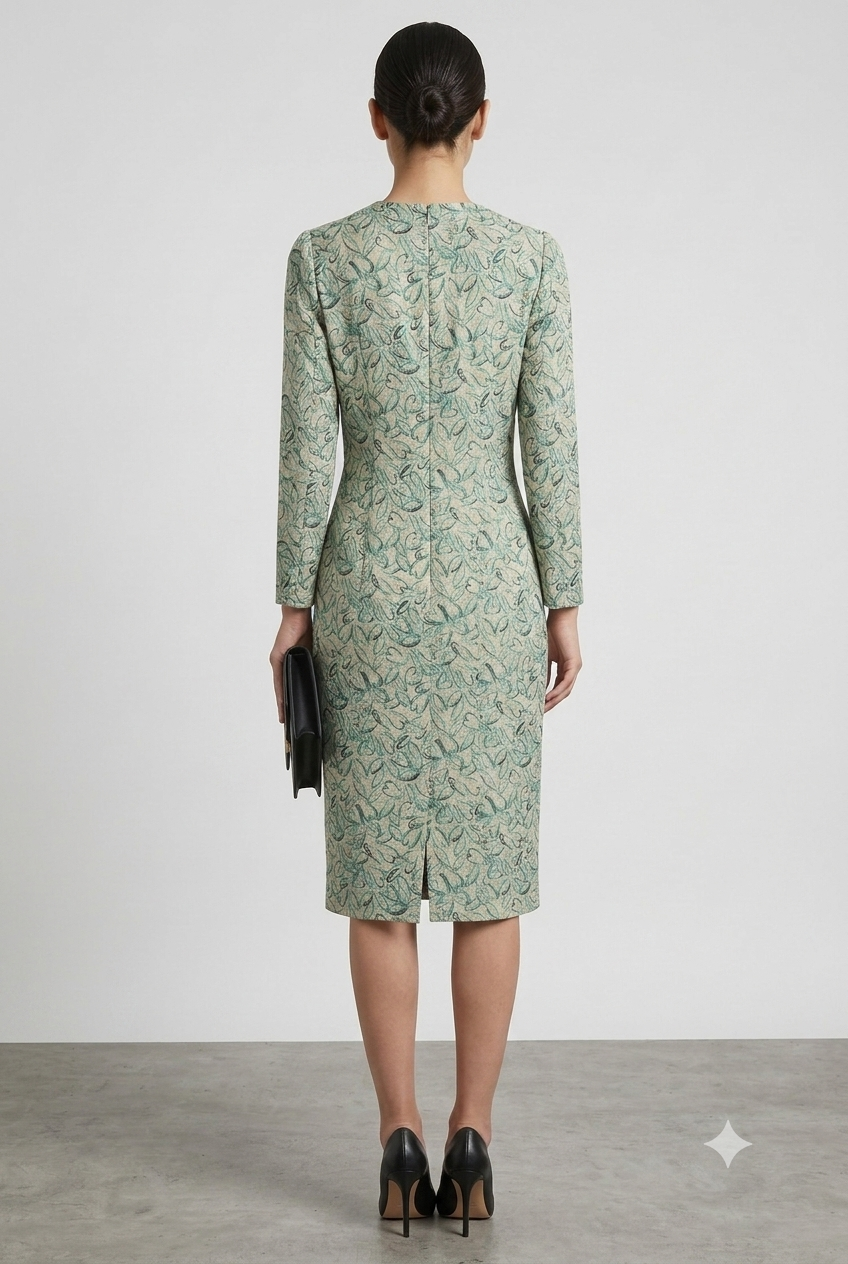 Title: Tailored Botanical Print Wrap-Effect Dress
