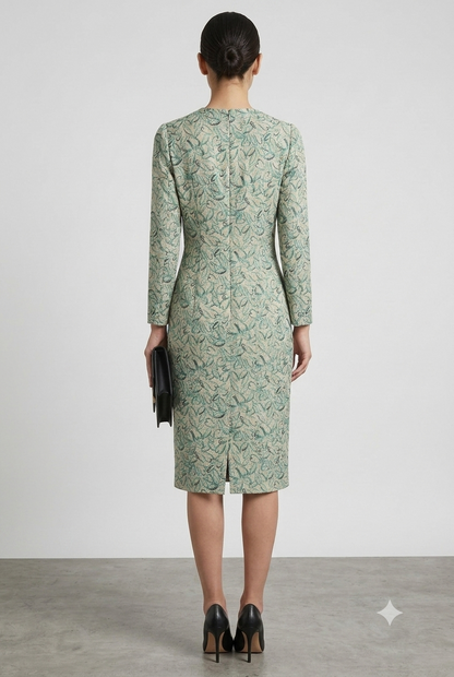Title: Tailored Botanical Print Wrap-Effect Dress