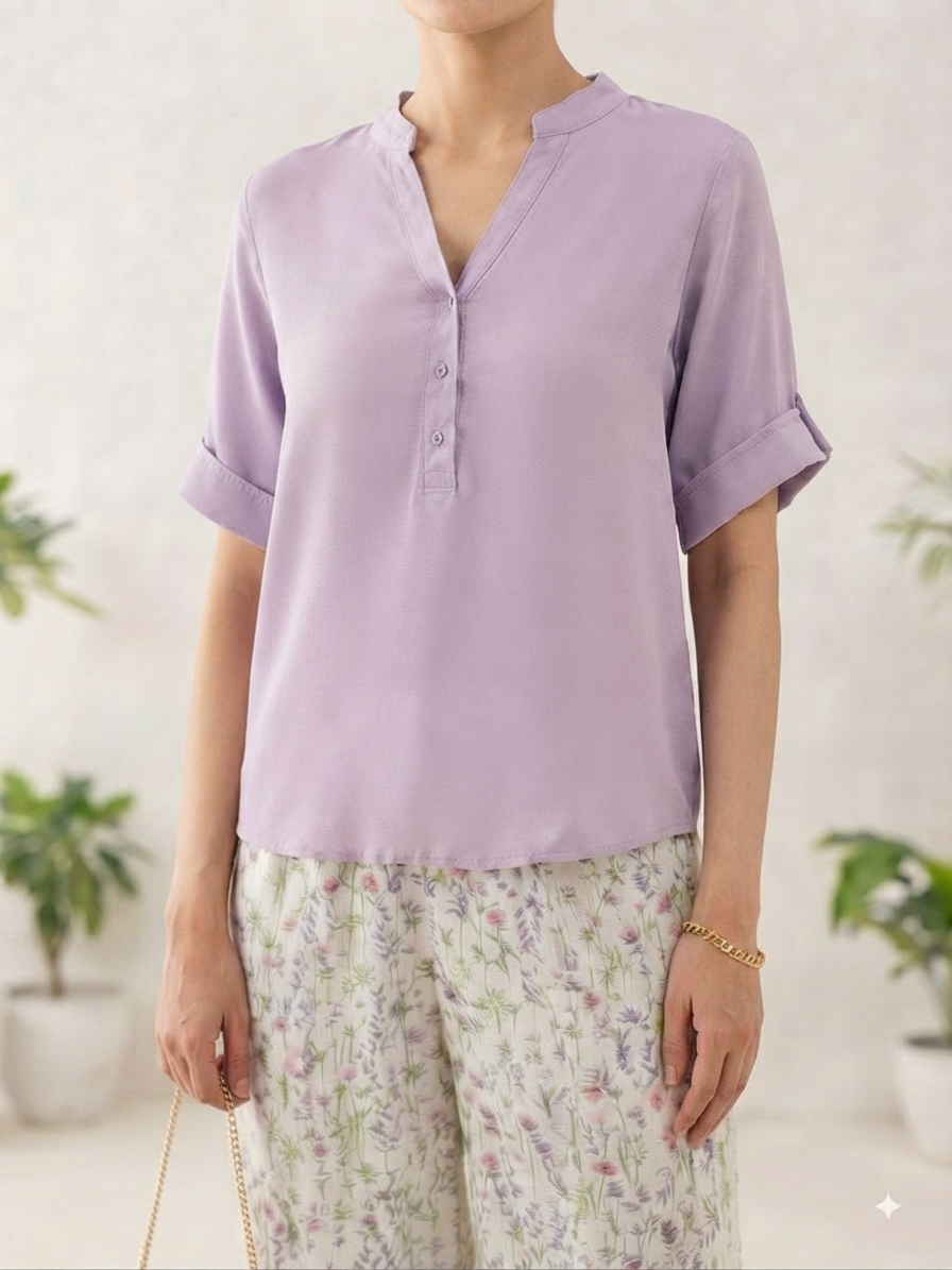Lavender Purple Shirt with White Floral Palazzo Co-ord Set
