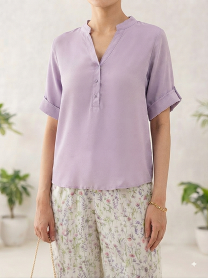 Lavender Purple Shirt with White Floral Palazzo Co-ord Set