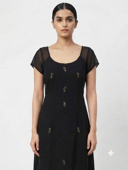 Embroidered Chiffon A-Line Dress