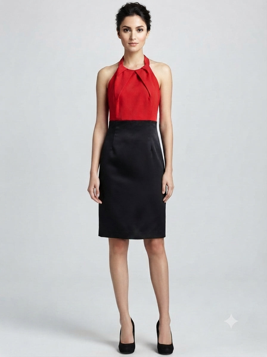 Color-Blocked Halter-Neck Sheath Dress