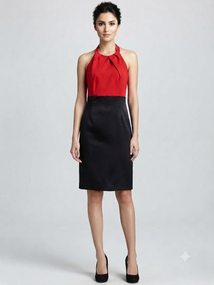 Color-Blocked Halter-Neck Sheath Dress