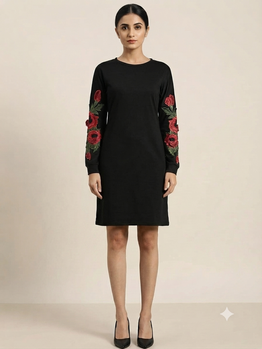 Embroidered Sleeve Shift Dress