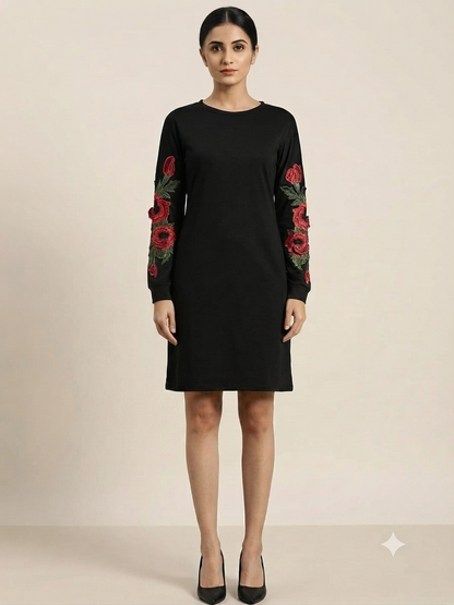 Embroidered Sleeve Shift Dress