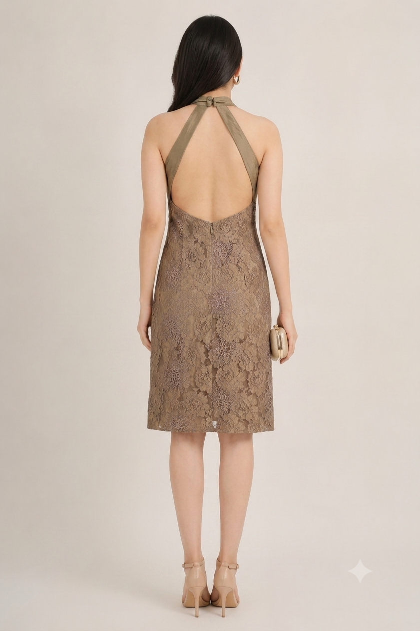 Halter-Neck Lace Overlay Sheath Dress