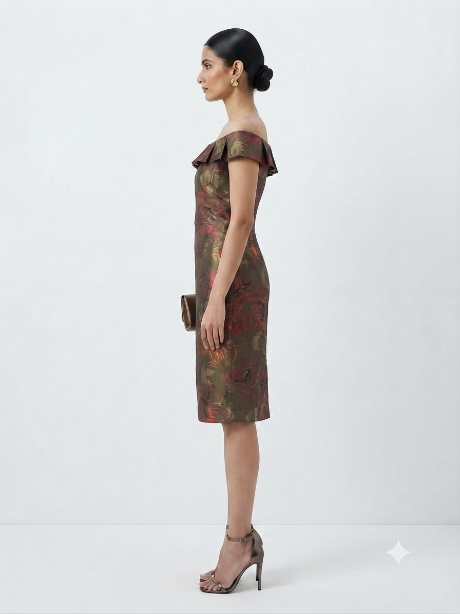 Floral Brocade Off-the-Shoulder Sheath