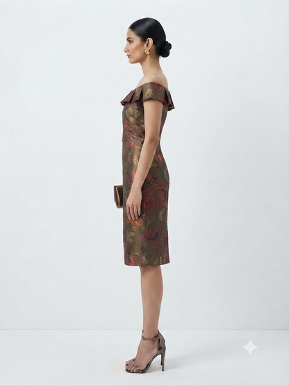 Floral Brocade Off-the-Shoulder Sheath