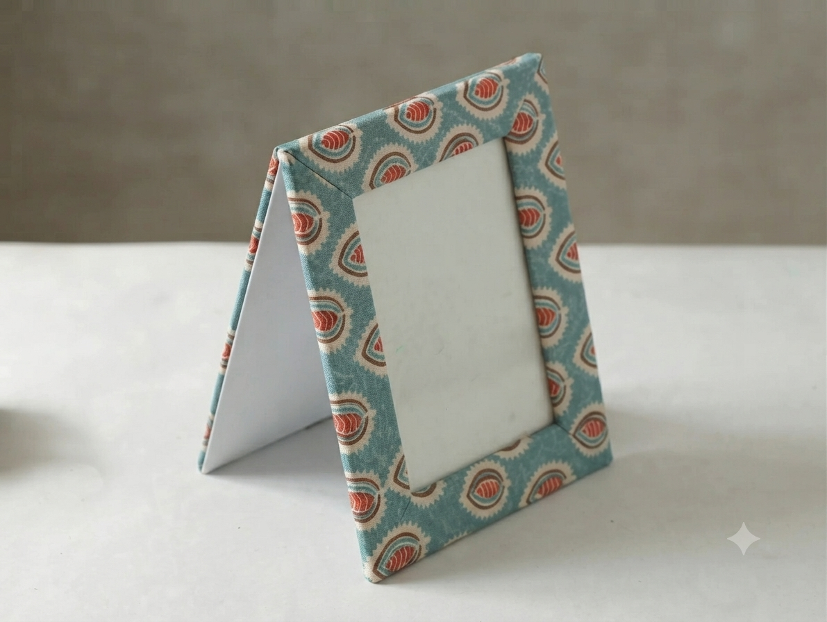 Handcrafted Textile Photo Frame 8 x 6 Inches – Blue Floral Fabric Picture Frame with Back Flaps