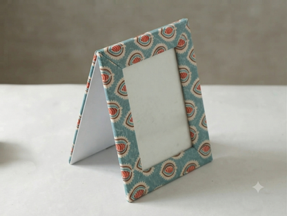 Handcrafted Textile Photo Frame 8 x 6 Inches – Blue Floral Fabric Picture Frame with Back Flaps