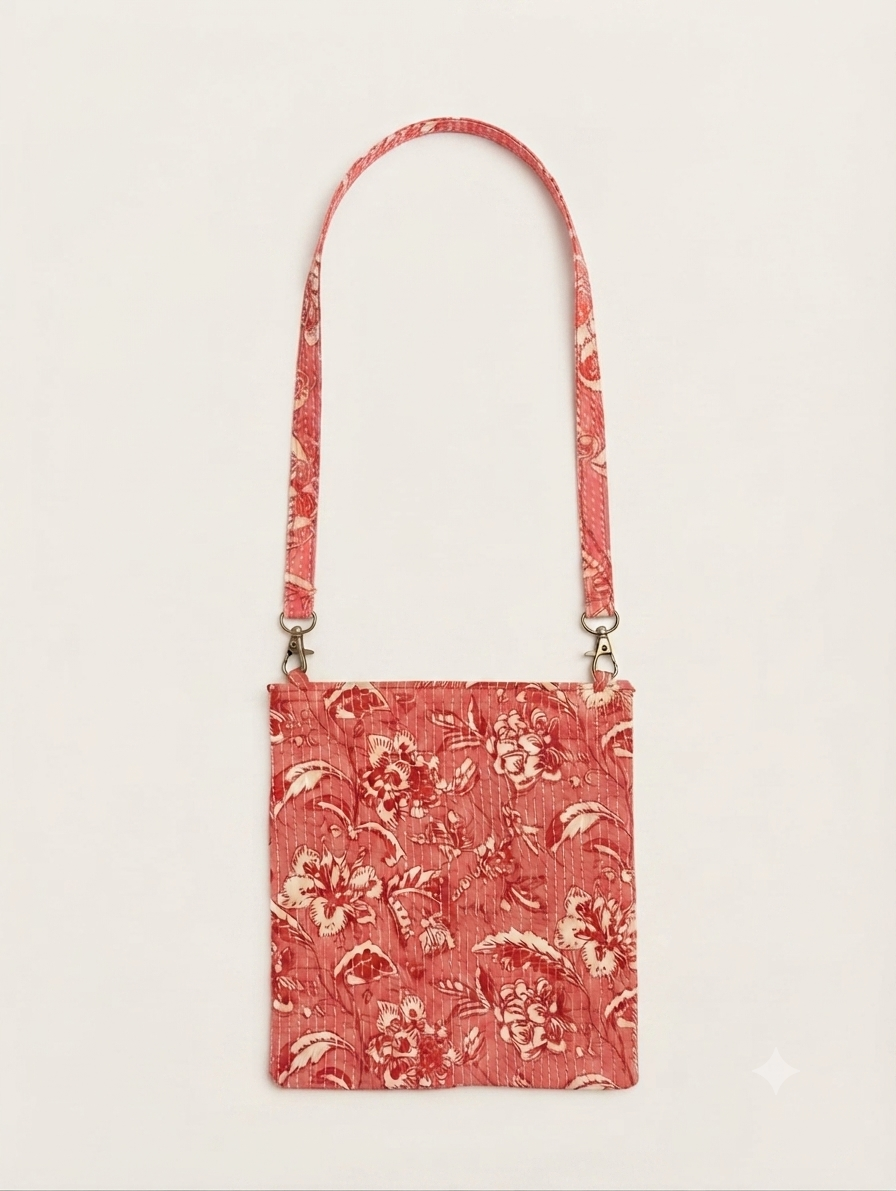 Women's Coral Floral Printed Cotton Sling Bag | Lightweight Crossbody Bag for Daily Use & Travel