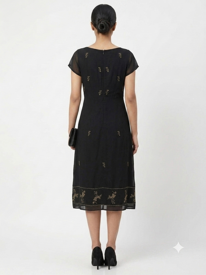 Embroidered Chiffon A-Line Dress