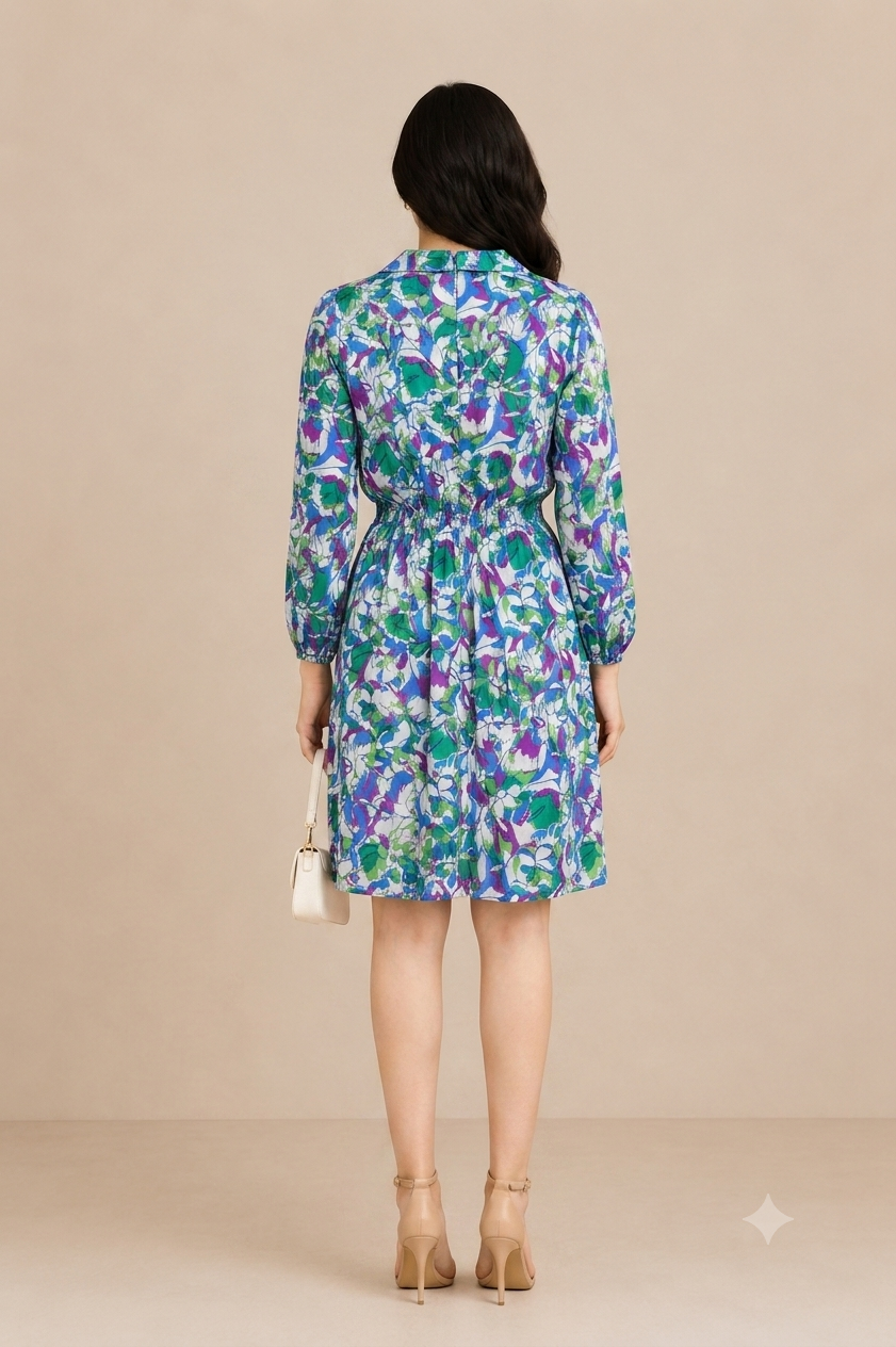 Long-sleeved collared shirt dress