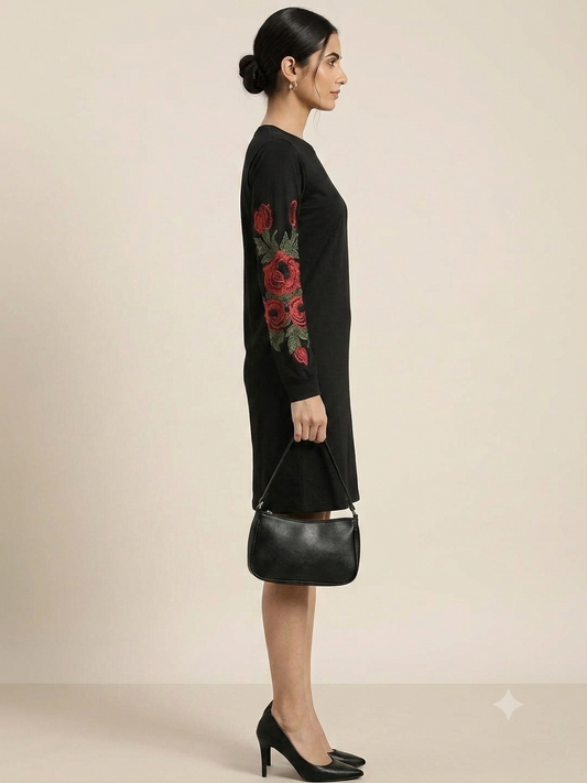Embroidered Sleeve Shift Dress