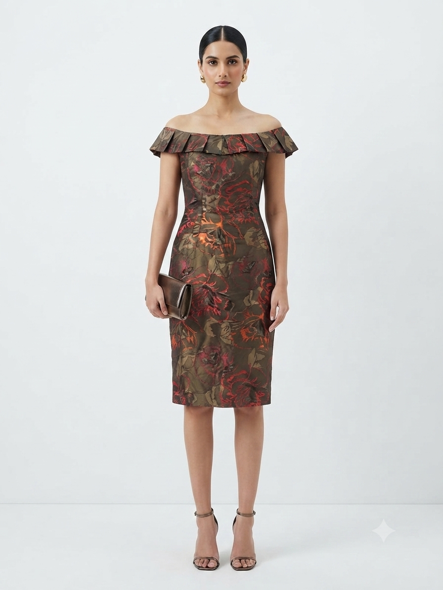 Floral Brocade Off-the-Shoulder Sheath