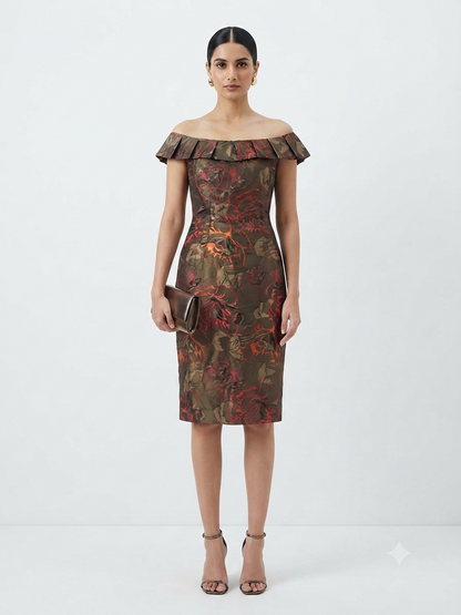 Floral Brocade Off-the-Shoulder Sheath