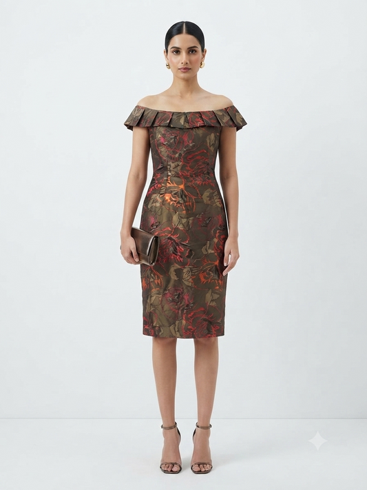 Floral Brocade Off-the-Shoulder Sheath
