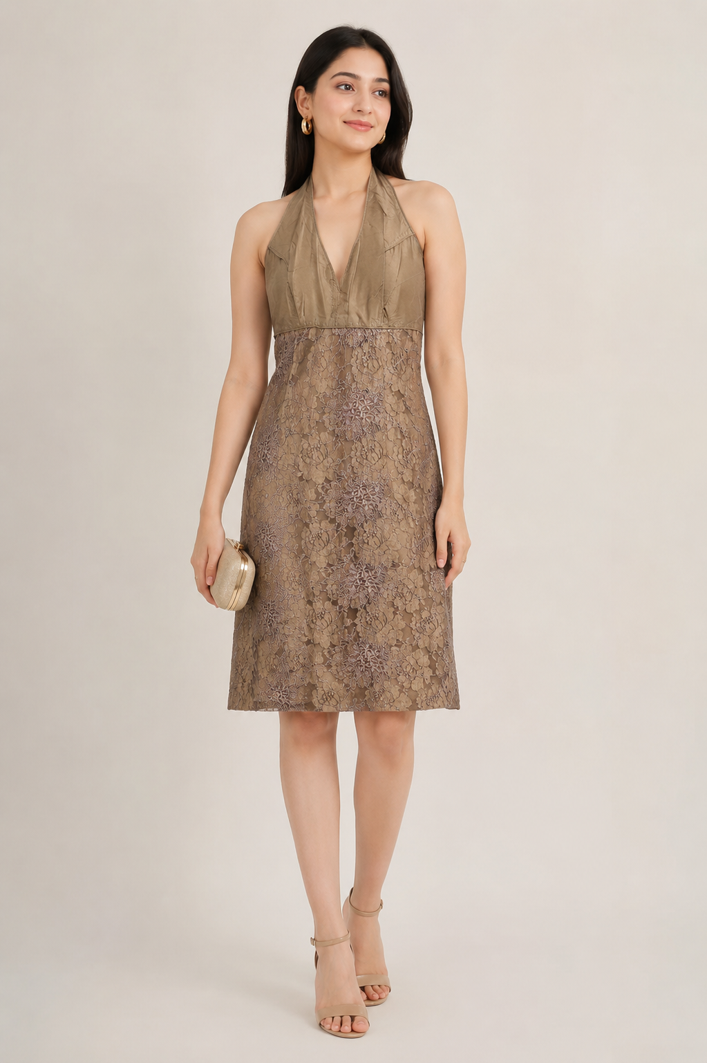Halter-Neck Lace Overlay Sheath Dress