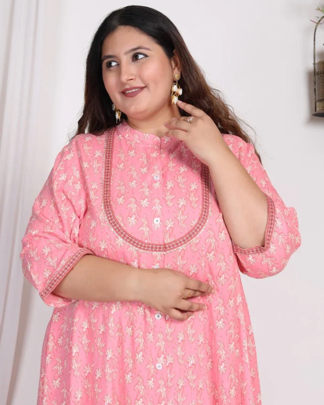 Pink Rayon Floral Print A Line Long Dress Plus Size-400007